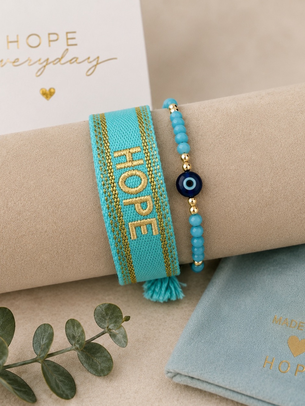 Turquoise Beaded Evil Eye Bracelet Set